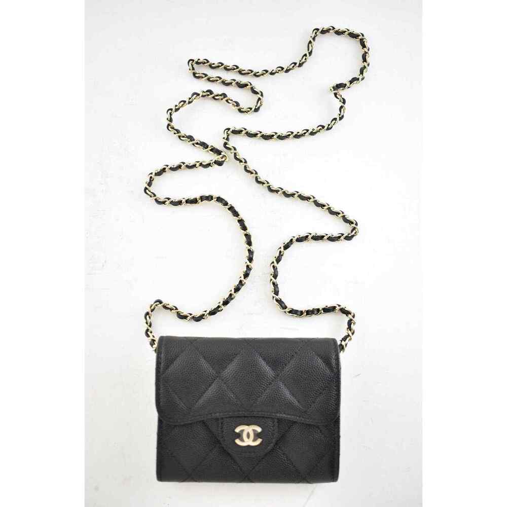 Chanel 22C Black Caviar Mini Wallet On Chain Gold Card Shoulder Crossbody Bag - Picture 2 of 10